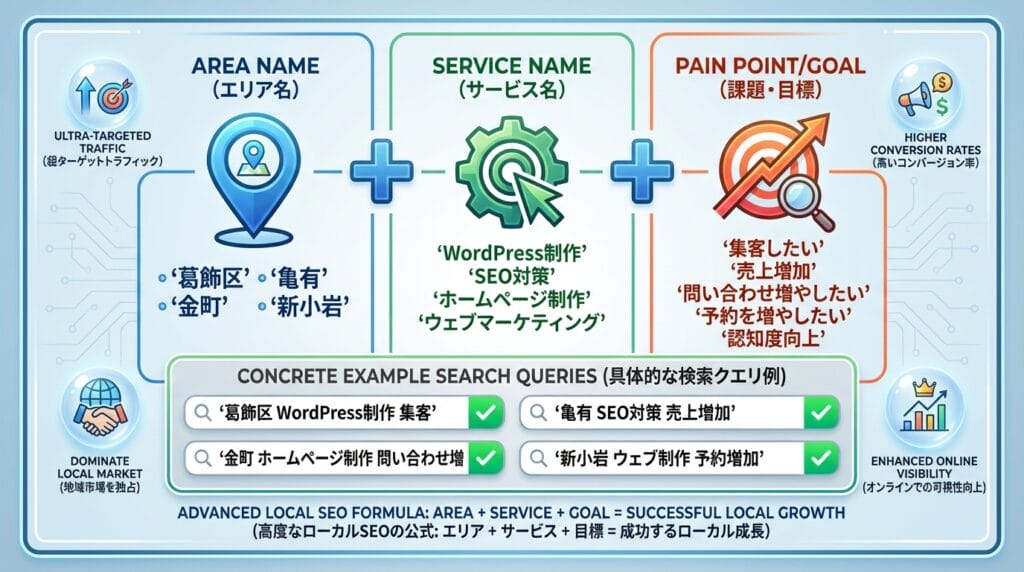 地域名 + サービス名 + 悩み・目的