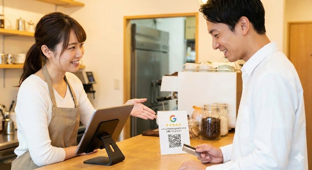 レジ横・出口・トイレなど、お客様の目に入る場所にQRコードを掲示