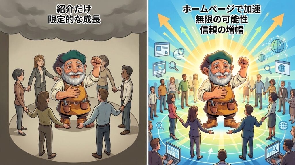 うちは紹介だけで成り立っているから、ホームページはいらな