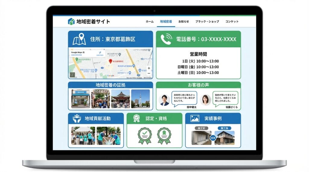ウェブサイトに「地域密着の証拠」を明確に示す