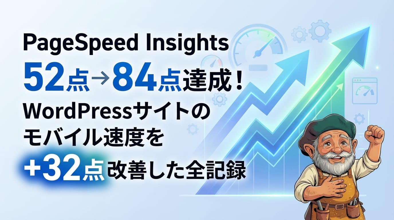 PageSpeed Insights 52点→84点達成！WordPressサイトのモバイル速度を32点改善した全記録